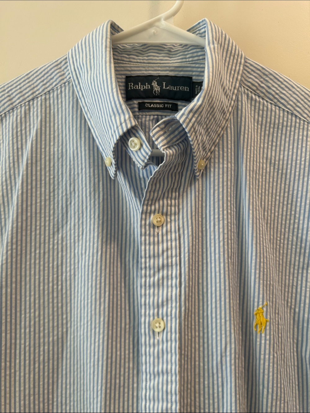 Ralph Lauren Classic Fit Blue Stripe Button-Down Shirt Short Sleeves Men size M